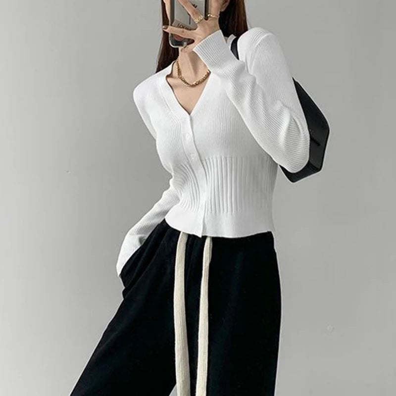 Rimocy Women's V Neck Cropped Cardigan Korean .
