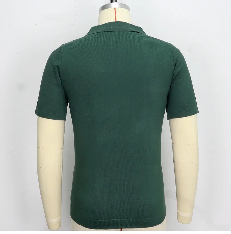 Men's Polo Shirts Vintage Striped Lightweight Knit Golf Shirts Classic Casual Short Sleeves Tops Male Business Social Shirt