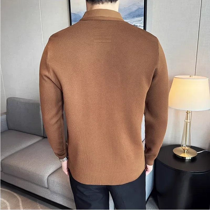 Autumn New Fake 2 Pieces Knitted Cardigan Traceless Shirt.