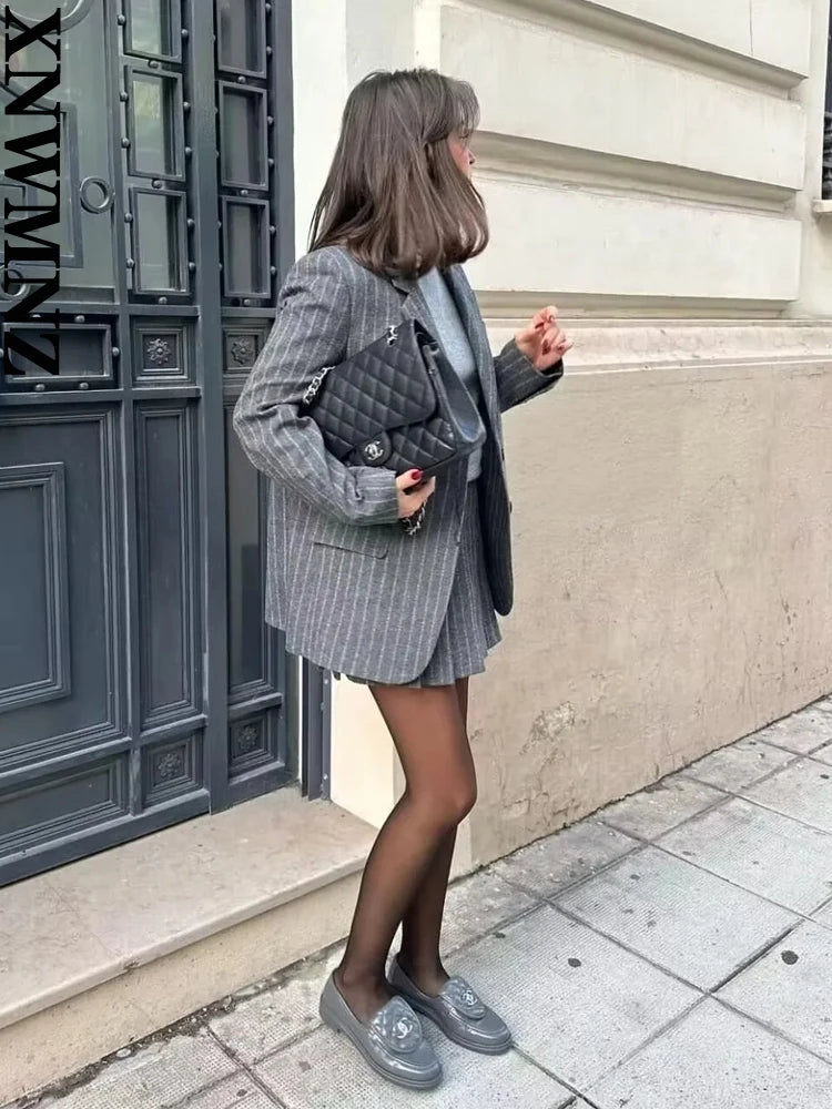 XNWMNZ  Women's Fashion Pinstripe Blended Blazer.