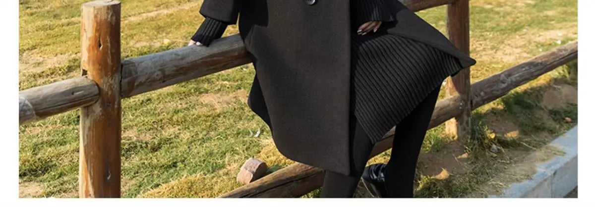 Black Woolen Coat Women's Mid Length New Style .