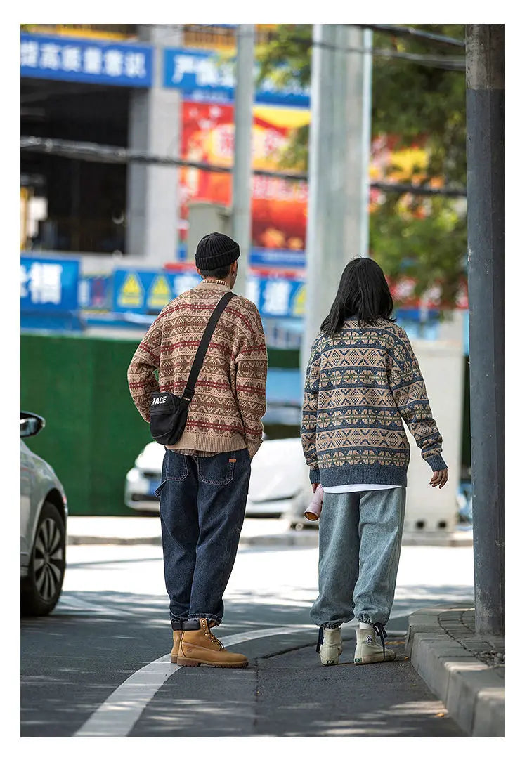 Japanese Style Knitted Sweater Couple Vintage Pullovers Causal Loose High Street Knitwears Men Jumpers Male Clothes