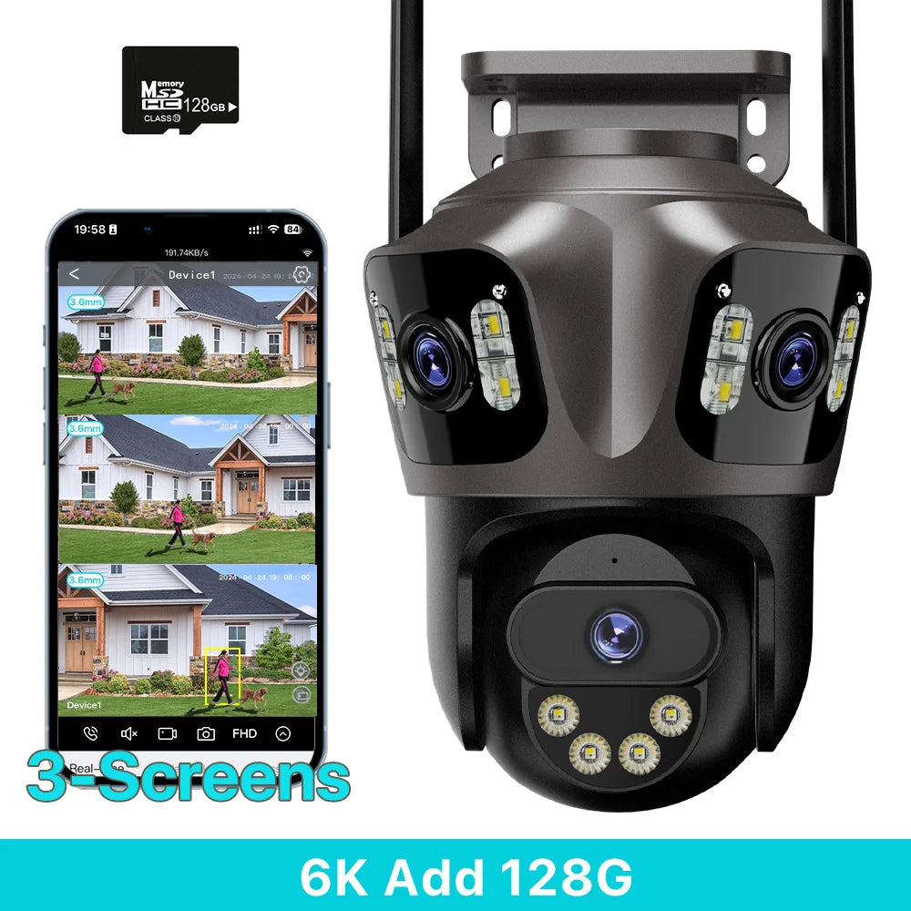 6K HD Outdoor IP Camera WiFi Three Lens
