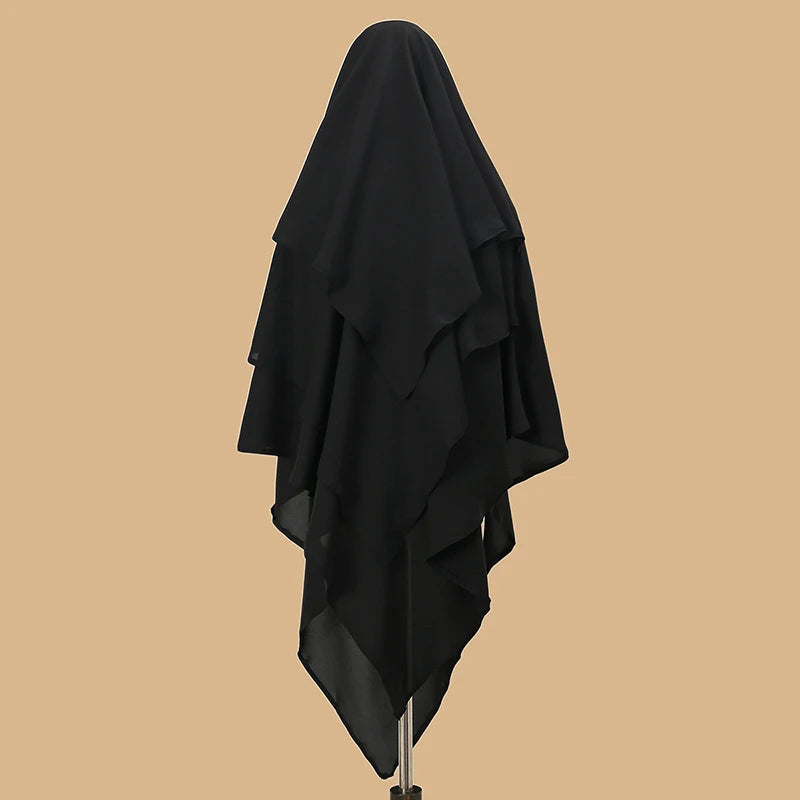 New Poka Khimar Hijab 3 Layer Prayer Garment Plain Muslim Long.