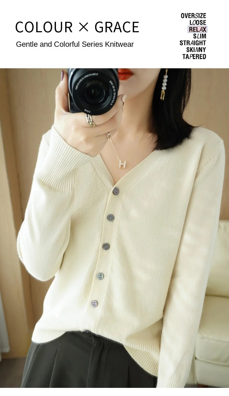 Cashmere Knit Cardigan V-Neck Solid Color Fashion High-Grade Comfortable.