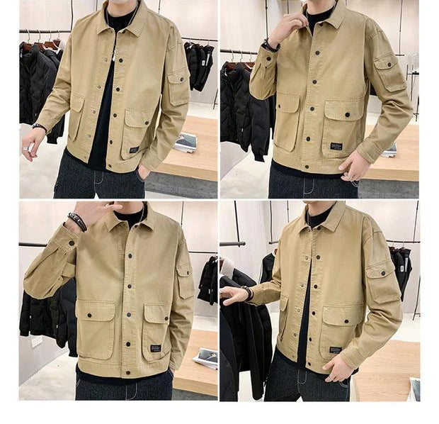 Men's Casual Jacket Spring Autumn Button Lapel Work Coat .