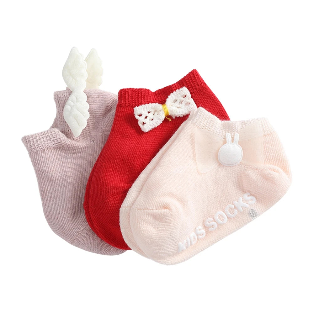 3 Pairs/lot Kids Girls Socks Cotton Children's Anti-slip Boat Socks For Girl Solid Color Bow Kid Sock Four Season 0-5Y