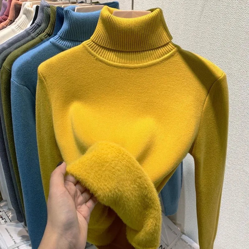 Turtleneck Winter Sweater Women Elegant Thicken Velvet.