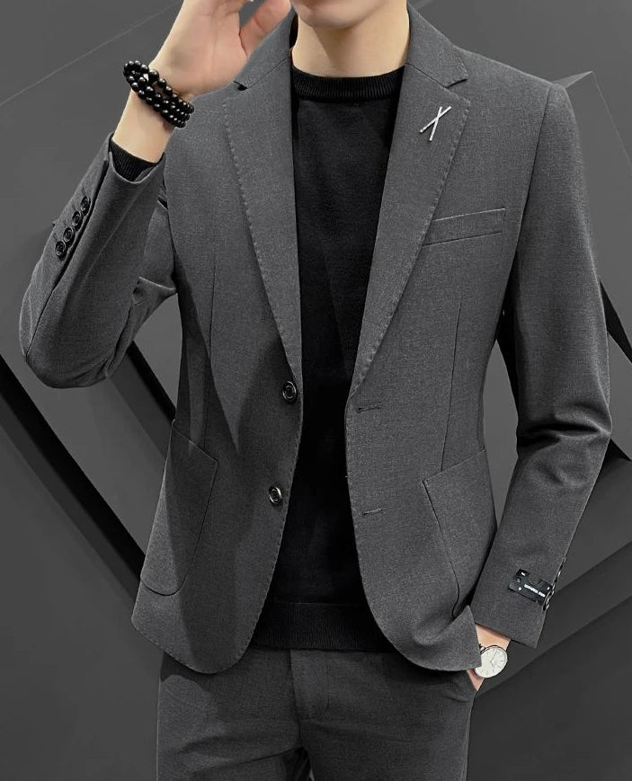 2 Piece Formal Outfit Set Male Big Size Grey Full Men's Dress .