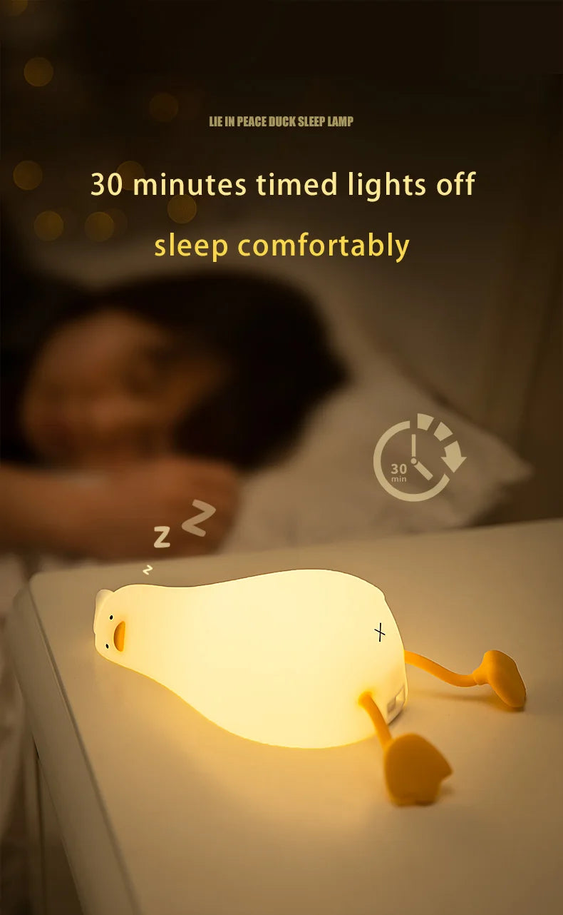 LED Cute Duck Nightlight USB Rechargeable Night Lamp Touch Sensor.