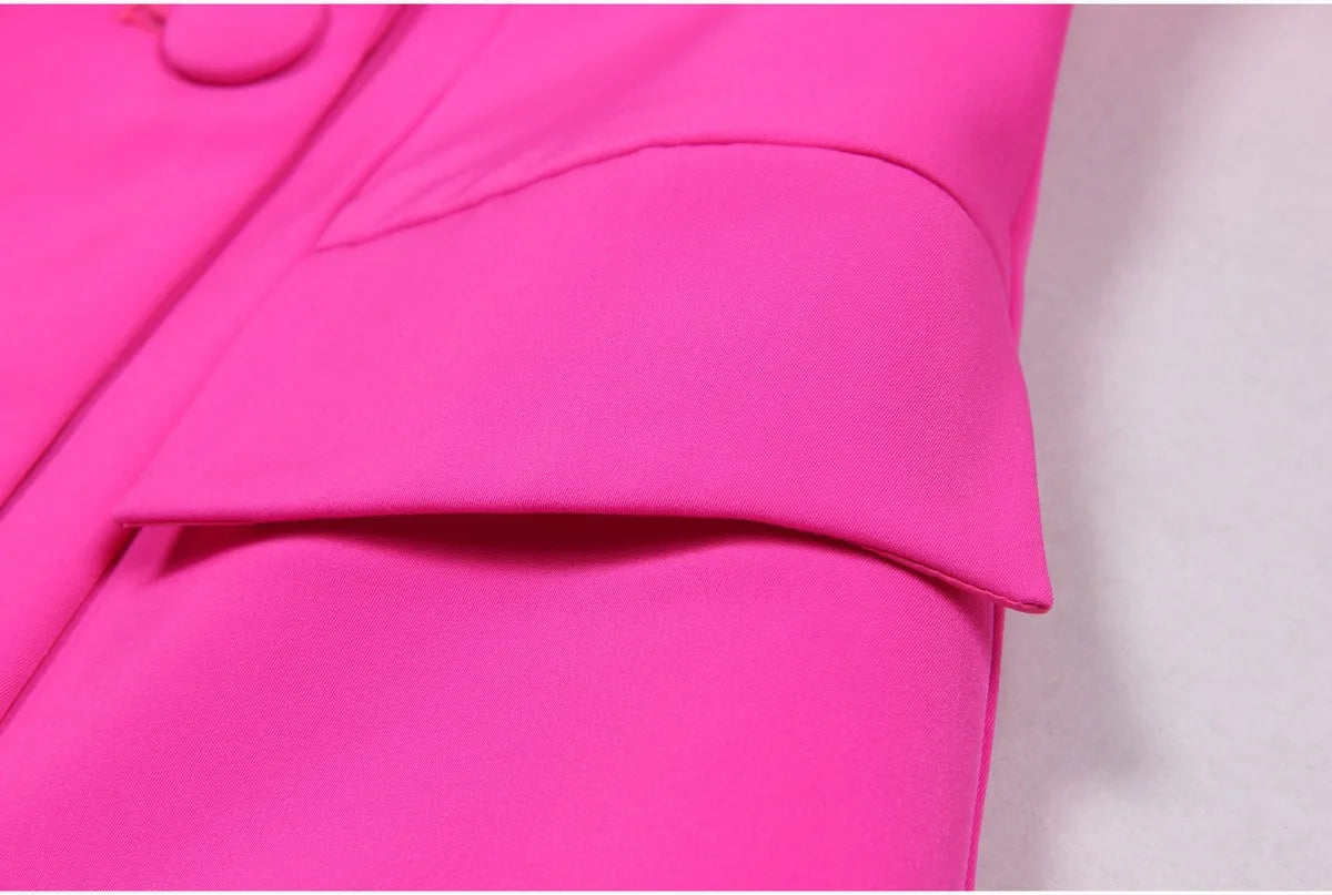 American  Fresh Fuchsia Color 3PCS Blazer Set with Bre Top and Pencil Pants .
