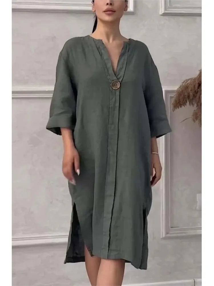 Y2k Long Sleeve Linen Maxi Dress Women ./MH