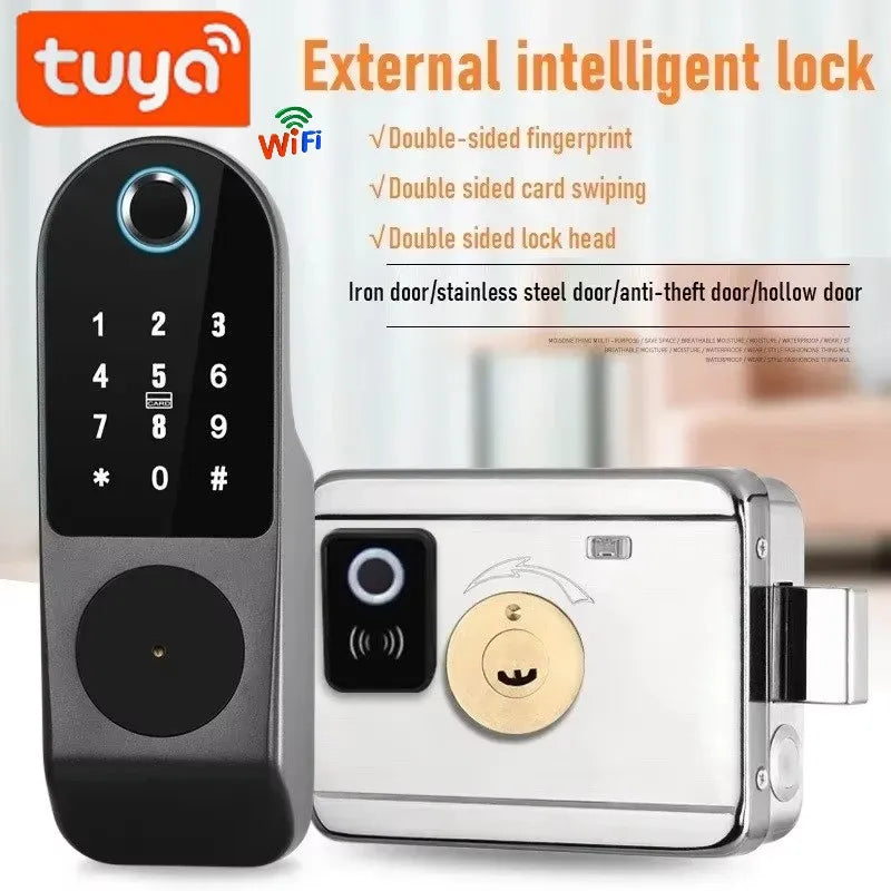 TUYA WIFI Smart Door Locks Fingerprint Lock Outdoor Waterproof Gate Locks .