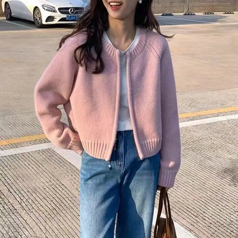 Gray Short Sweater Coat Women Clothing Autumn Winter New Loose .