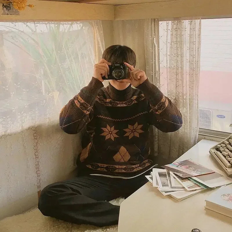 Japanese Style Knitted Sweater Couple Vintage Pullovers Causal Loose High Street Knitwears Men Jumpers Male Clothes