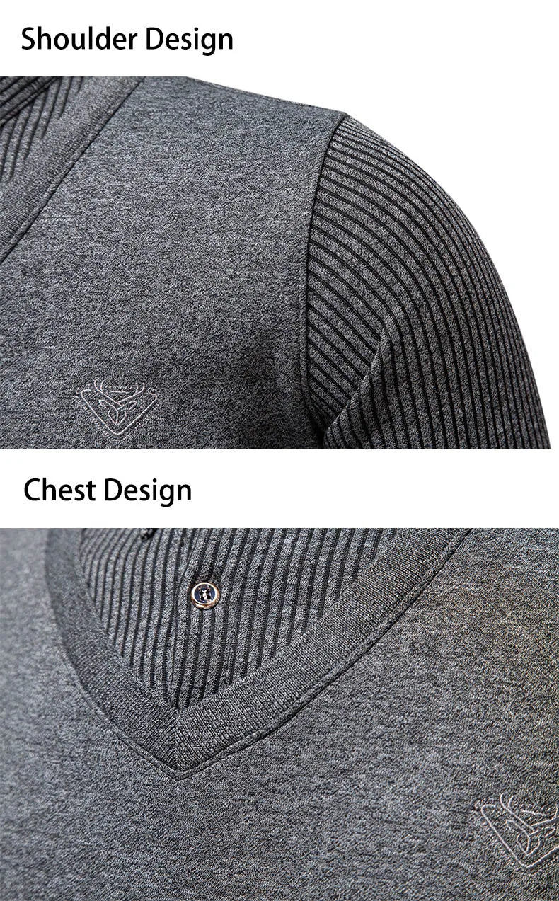 Autumn and Winter New Men's Fake Two Piece Sweater with Fleece and Slim Fit Polo Collar Knitted Bottom Shirt Thickened and Warm