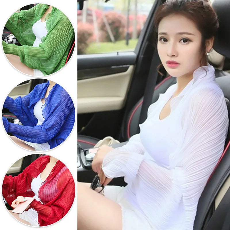 Women Summer Thin Ruffle Cardigan Outdoor Driving Cycling Sun Protection.