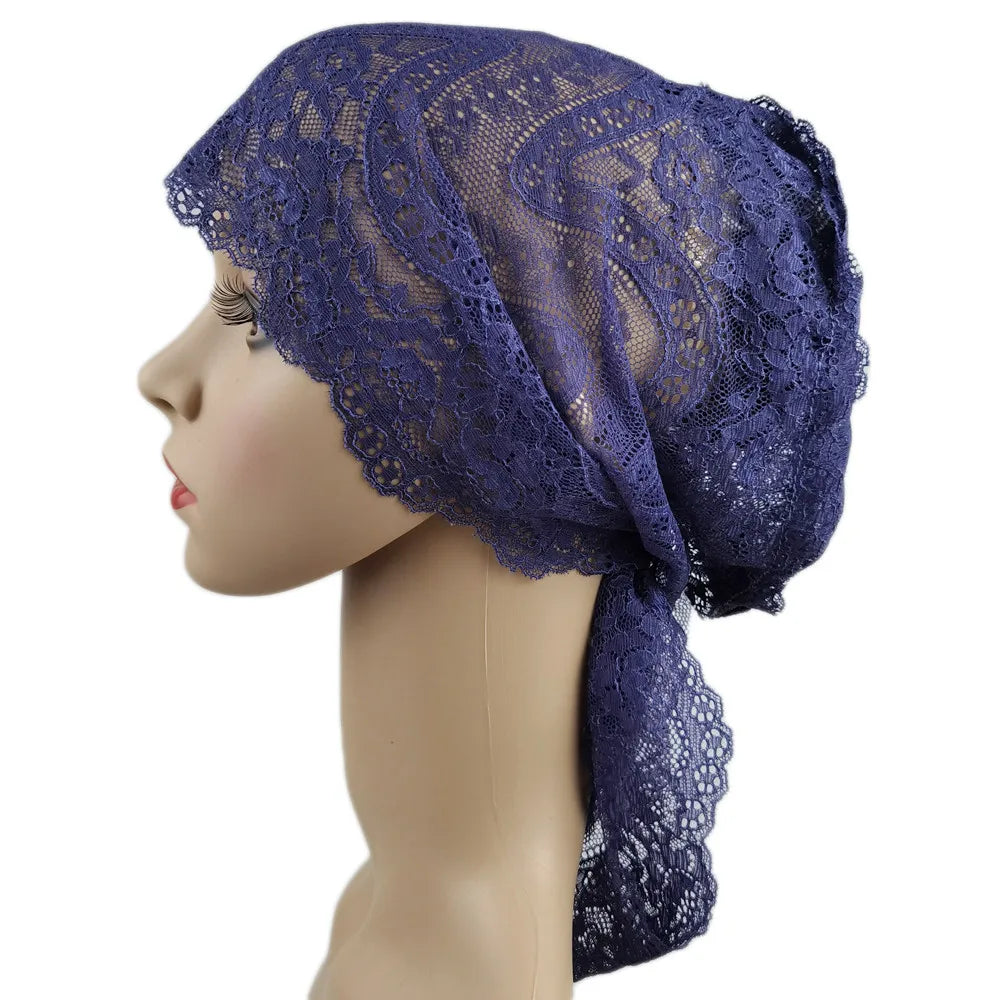 Muslim Women Head Scarf Lace Flower Underscarf Elastic Hijab  Cover Headwrap Chemo Cap Islam Headband Bonnet Turbante Mujer
