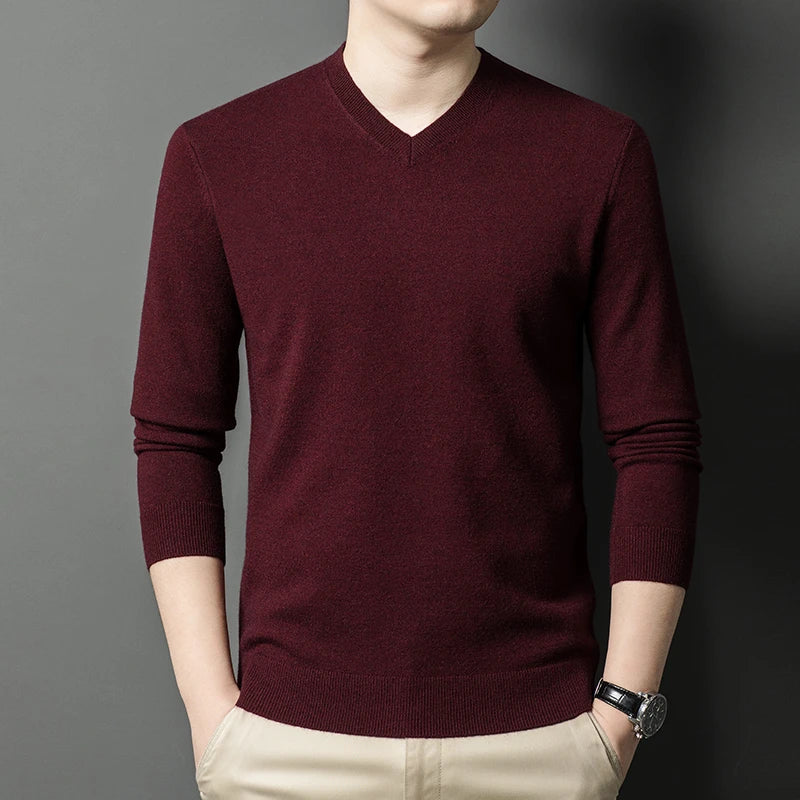 New Sweatwear Men's V Neck Basic Solid Color Sweaters Round Neck Elastic Pullovers Warm Autumn Knitted Oversized Sweater Men