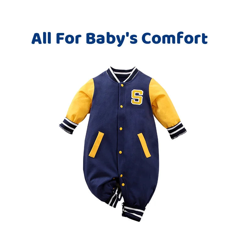 Spring And Autumn Boys And Girls Handsome Baseball Jersey Cotton Comfortable Casual Long Sleeve Baby Bodysuit