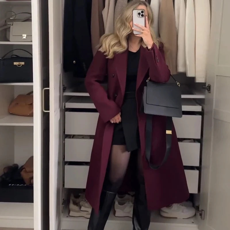 Faux Fur Long Jackets Women Casual Loose Lapel Double Breasted.