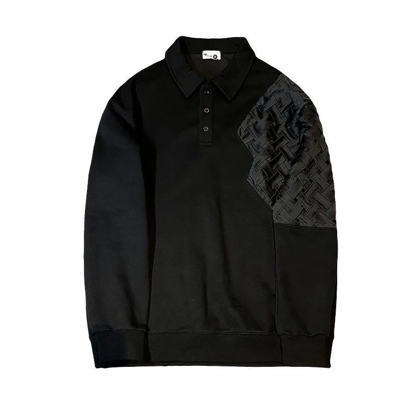Fashion Sweatshirt Mens Splicing Design Long Sleeve Polo Shirt Spring Autumn Premium Solid Color Tops Streetwear Handsome Coat