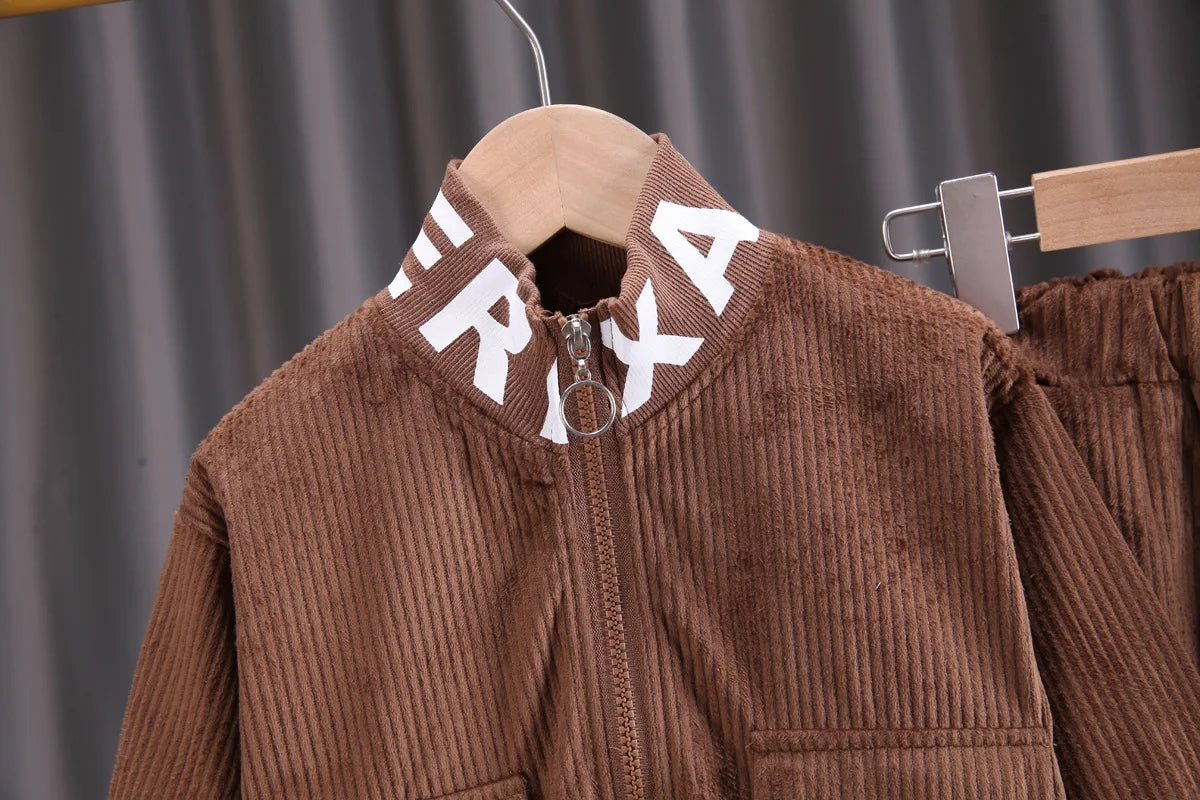 Baby boy clothes corduroy zipper long sleeved casual sports .