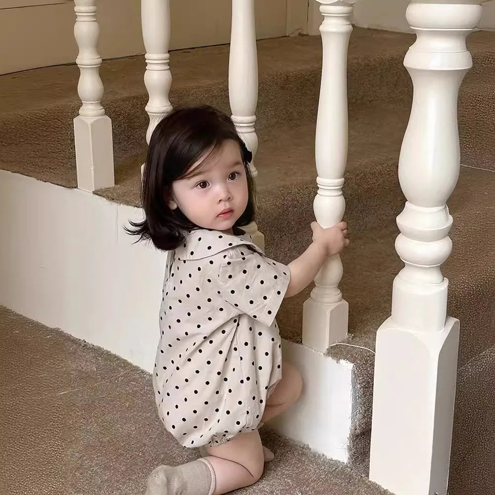 2025 Summer New Baby Girl Plaid Bodysuit Newborn Toddler Girl Dot Print Short Sleeve Jumpsuit Cute Infant Princess Clothes