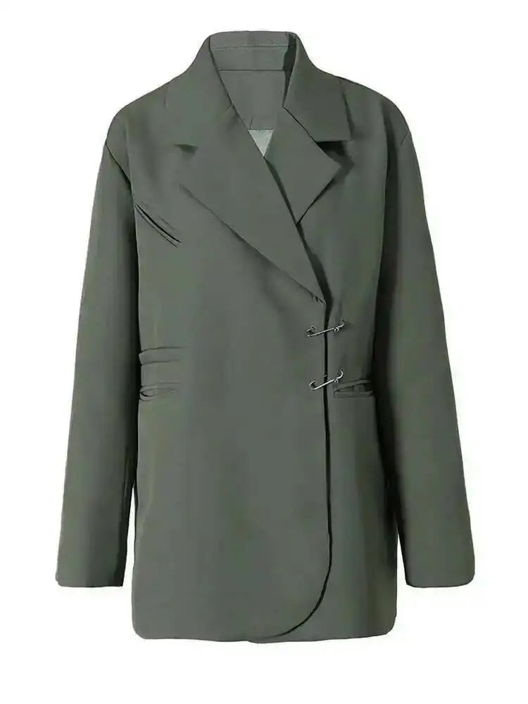 EAM Green Brief Blazer Women Big Size Casual .