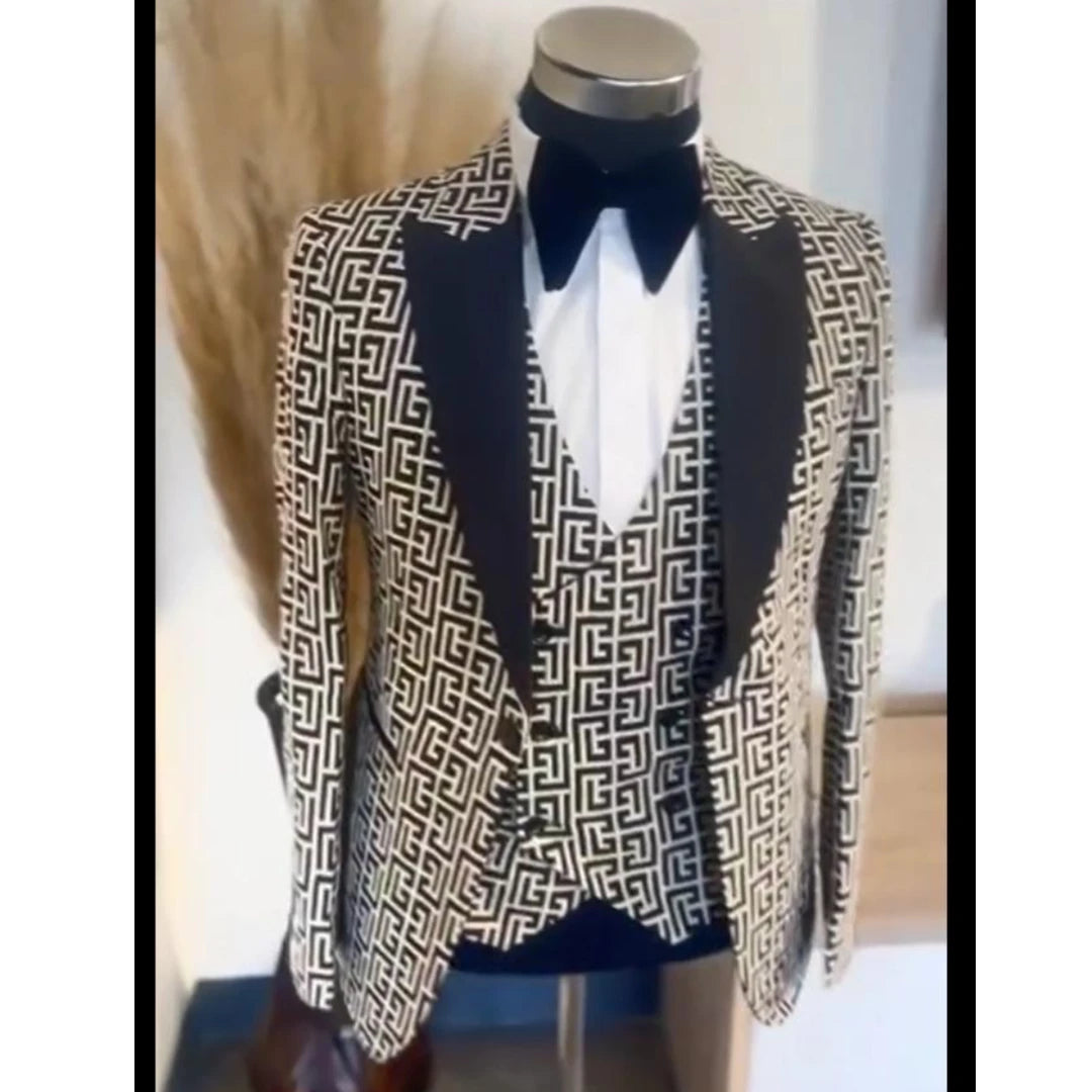 Plaid Men Suits for Gentleman Fashion Prom Party 3 Pcs Groom.