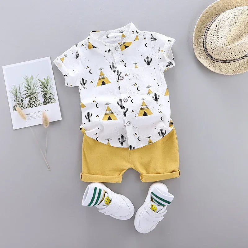 Baby Boys Summer Outfits 2025 New Cotton Short Sleeve 2-Piece Set Breathable Lightweight Casual Clothes for Infant Toddler Kids