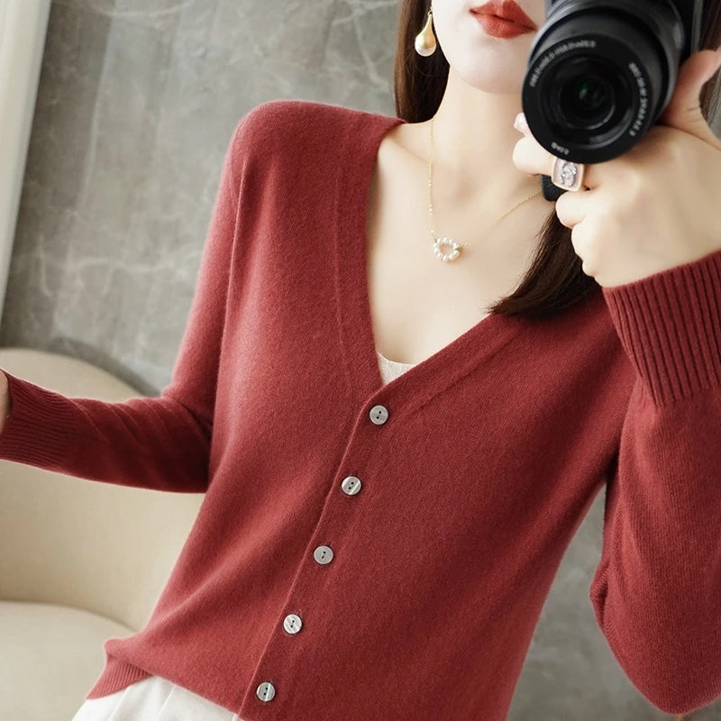 New V-Neck Temperament Small Fragrant Wind Women Loose Sweater .