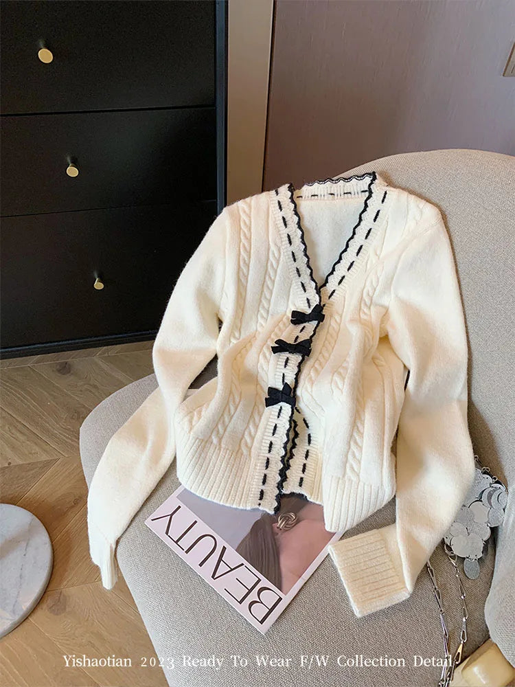 Elegant Knitted Cardigan Sweet Oversized Chic Sweater.