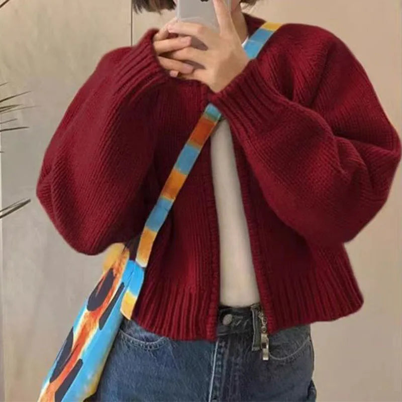 Gray Short Sweater Coat Women Clothing Autumn Winter New Loose .