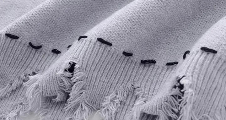 2023 Autumn New Men's Fringe Vest Sweater American Style Street Destructive Sense Round Neck Knitted Top Jacket Casual Scene