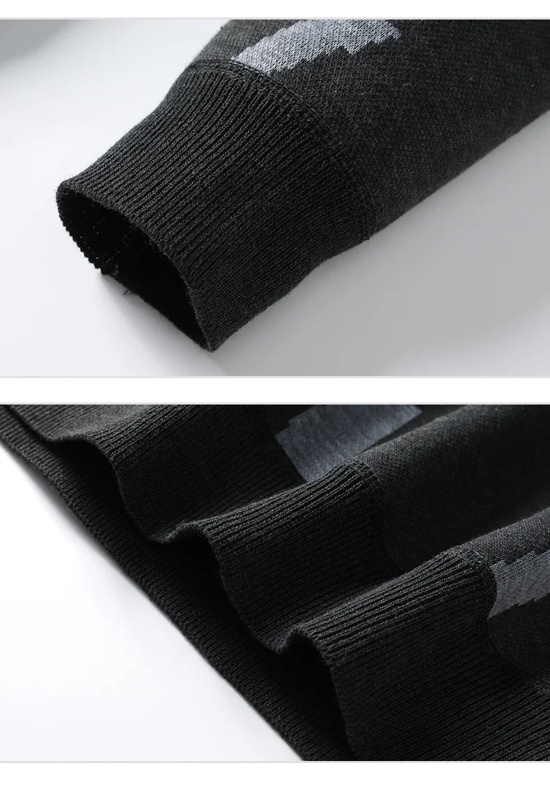 2024 M-4XL Autumn/Winter New Men's Sweater Half High Collar Zebra Pattern Color Blocked Velvet Knitted Sweater Warm Hoodie Top