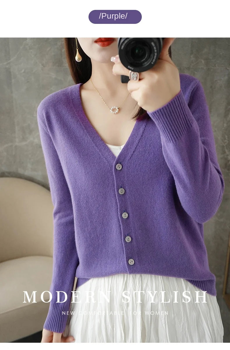 New V-Neck Temperament Small Fragrant Wind Women Loose Sweater .