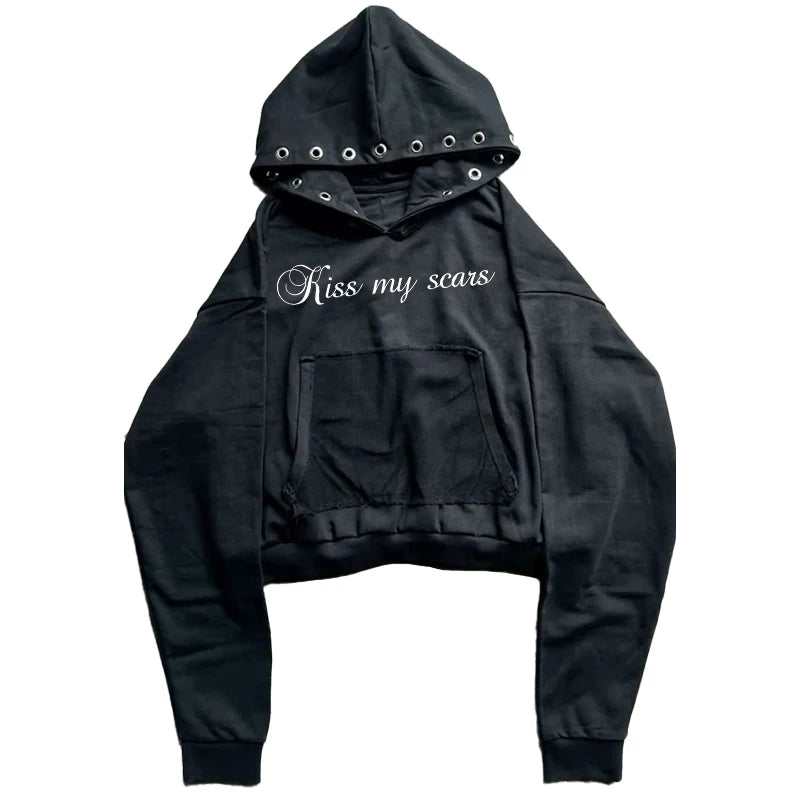 Winter riveted cool girl Gothic zipper hoodie coat  cardigan jacket.
