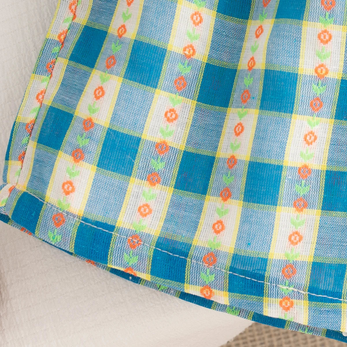 Baby Girl Set Blue Plaid Printed Bubble Sleeve Top with Shorts Suit Summer Girl Outdoor Outfit