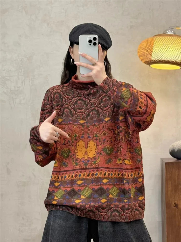 Amax luluE Fashion Pullover Woman Winter Printed Loose.
