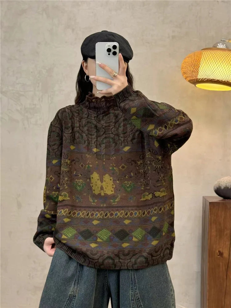 Amax luluE Fashion Pullover Woman Winter Printed Loose.