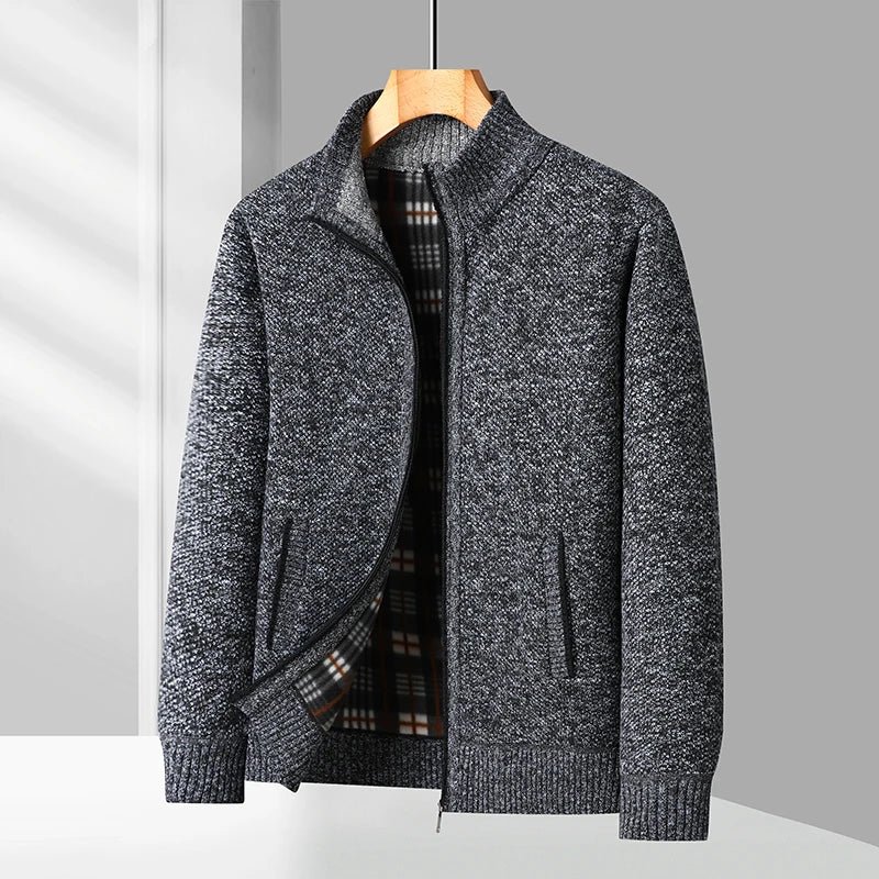 Men's Knitted Cardigan Jacket Autumn Winter Plush Sweater Men's.