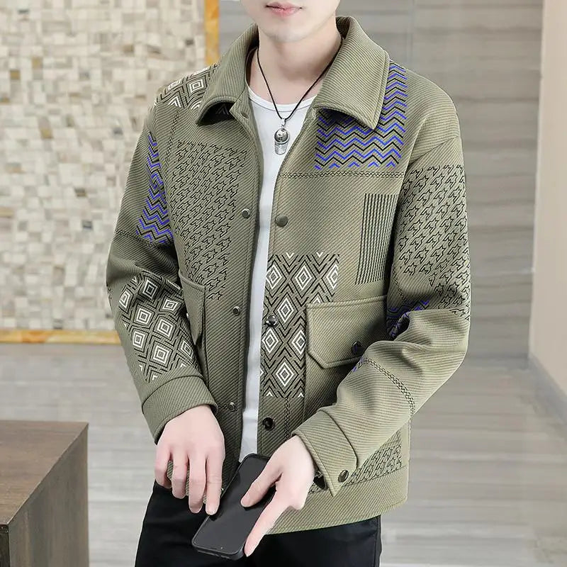 Brand Clothing Spring Autumn Men Coats Lapel Slim Print Jacket.