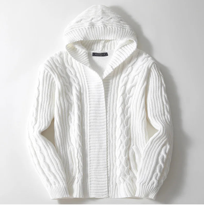 Men Cardigan Sweaters Hooded Coat Full Sleeve Solid Coats Casual .