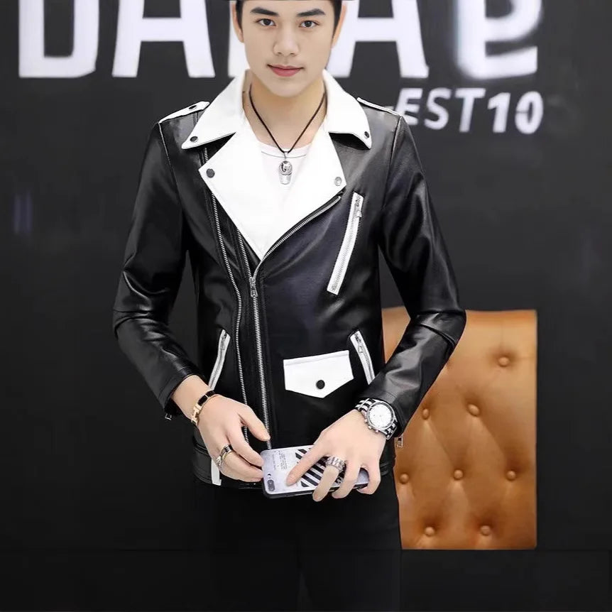 men's new handsome, new oblique zipper, casual color matching .