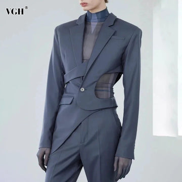 VGH Solid Hollow Out Casual Irregular Blazers For Women .