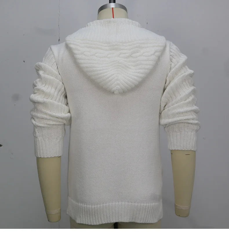 Men Cardigan Sweaters Hooded Coat Full Sleeve Solid Coats Casual .