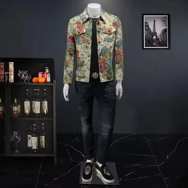 spring new arrival coat male high quality casual flower pattern jacket .