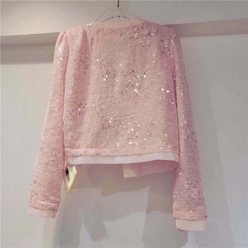 Women's Korean Outerwear Cardigan Splicing Sequin Jacket .