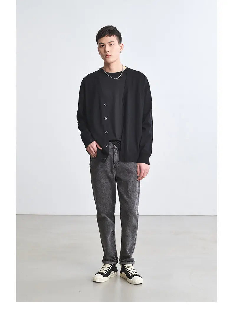 Men's Clothing Autumn Winter Long Sleeve Tops T-Shirts V-neck.